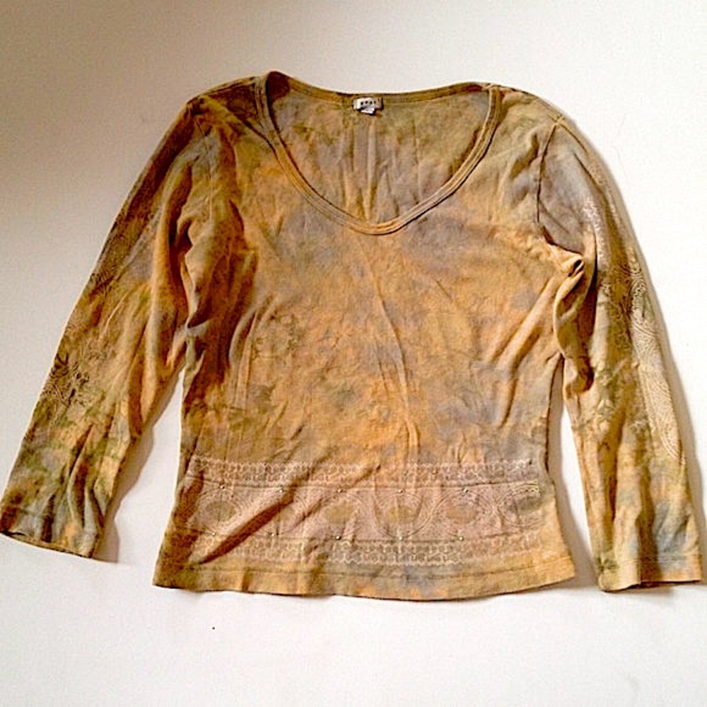 SALE!! Yoga cotton shirt, very pretty. Border print with stone embellishment